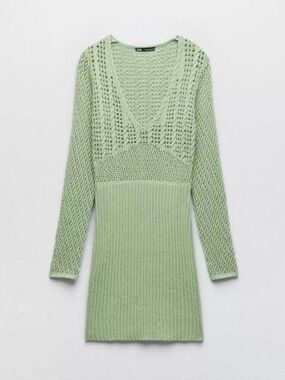 Zara Mint Green Open-Knit Top